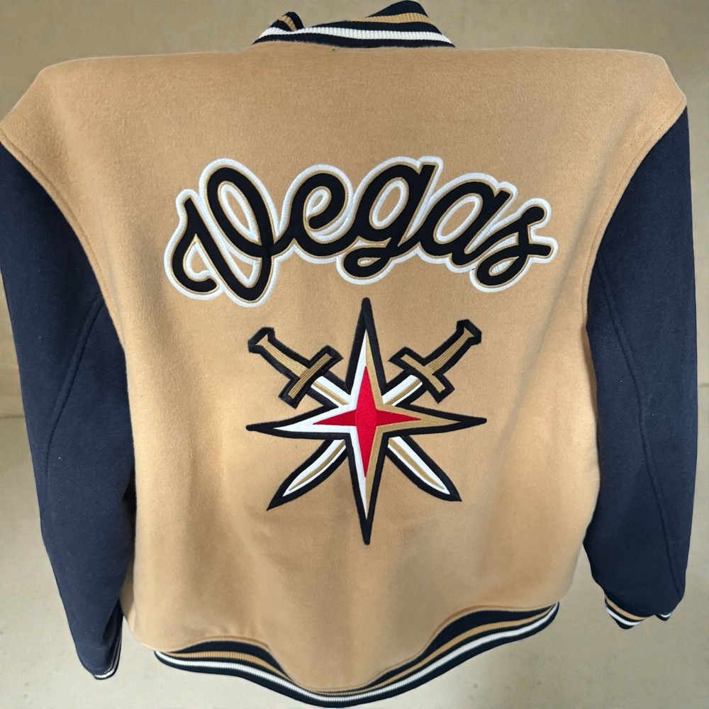 Vegas Golden Knights VGK SDS Varsity Jacket Mens XL Golden Tan Black NHL NWT
